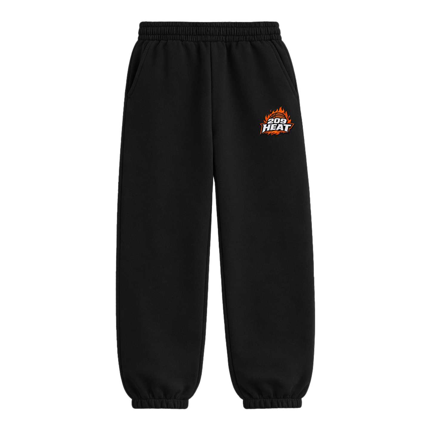 209 HEAT EMBROIDERED CLOSED BOTTOM SWEATS - BLACK