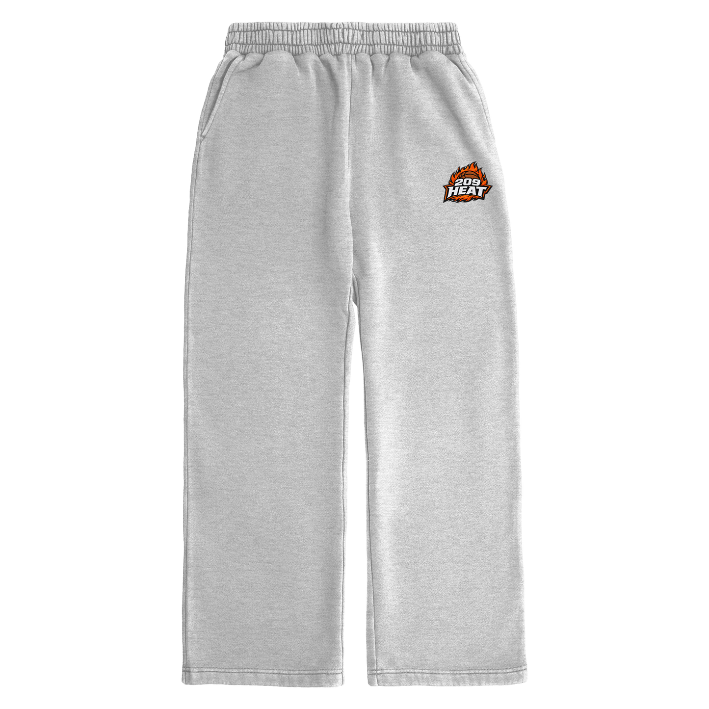 209 HEAT EMBROIDERED OPEN BOTTOM SWEATS - HEATHER GREY