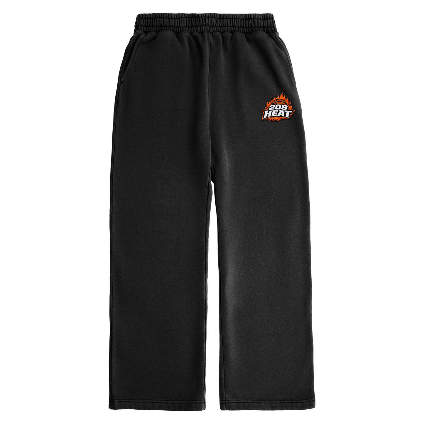 209 HEAT EMBROIDERED OPEN BOTTOM SWEATS - BLACK
