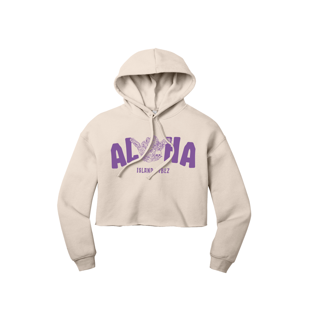 BBC ALOHA SHAKA CROP HOODIE - CREAM/PURPLE