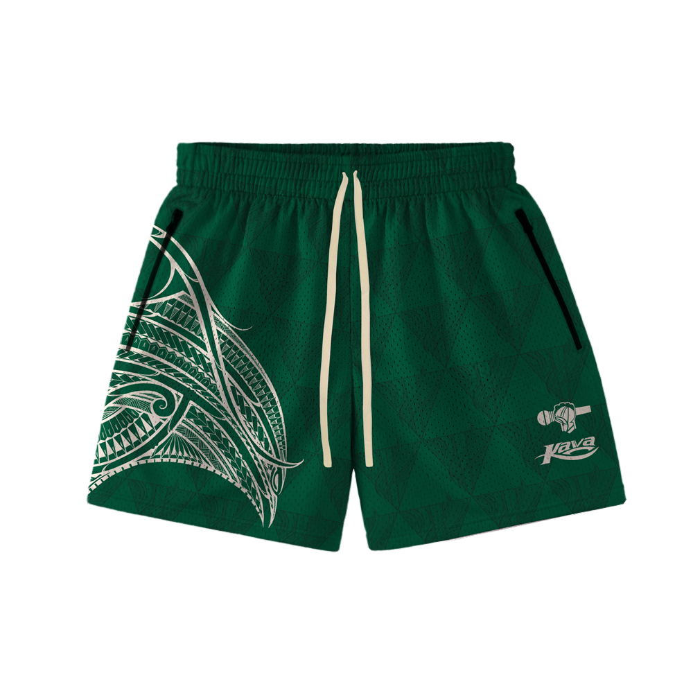 BBC x KAVA TRIBAL MESH SHORTS - GREEN