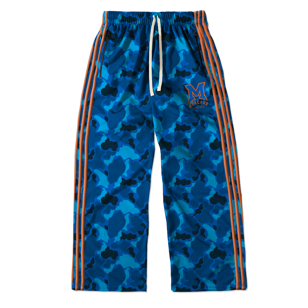 MERCADO CUSTOM STRIPED MESH TRACK PANTS - BLUE CAMO