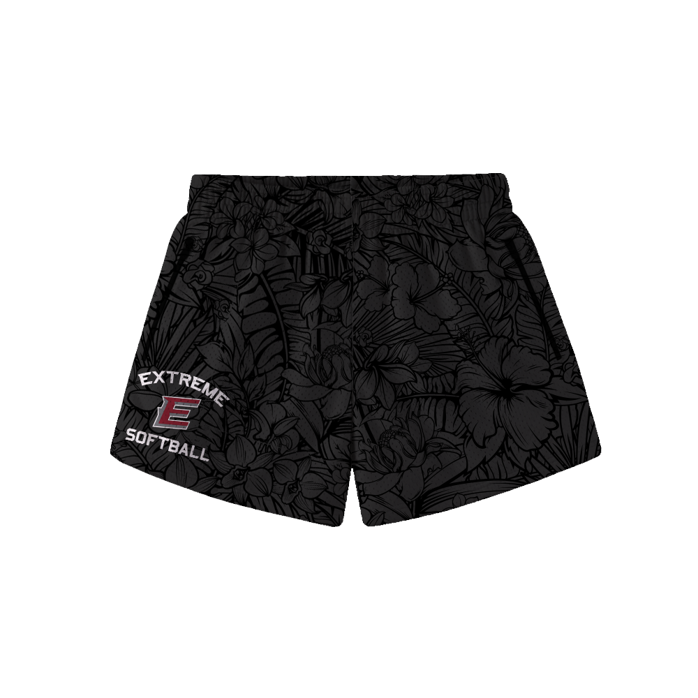 EXTREME WOMENS FLORAL HOOP SHORTS - BLACK
