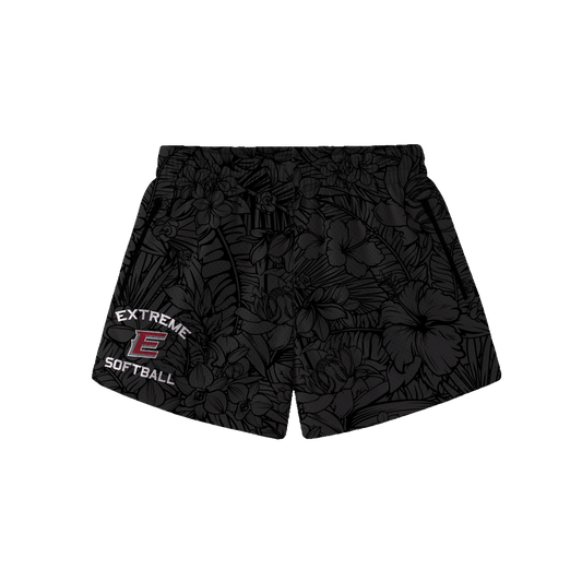 EXTREME WOMENS FLORAL HOOP SHORTS - BLACK