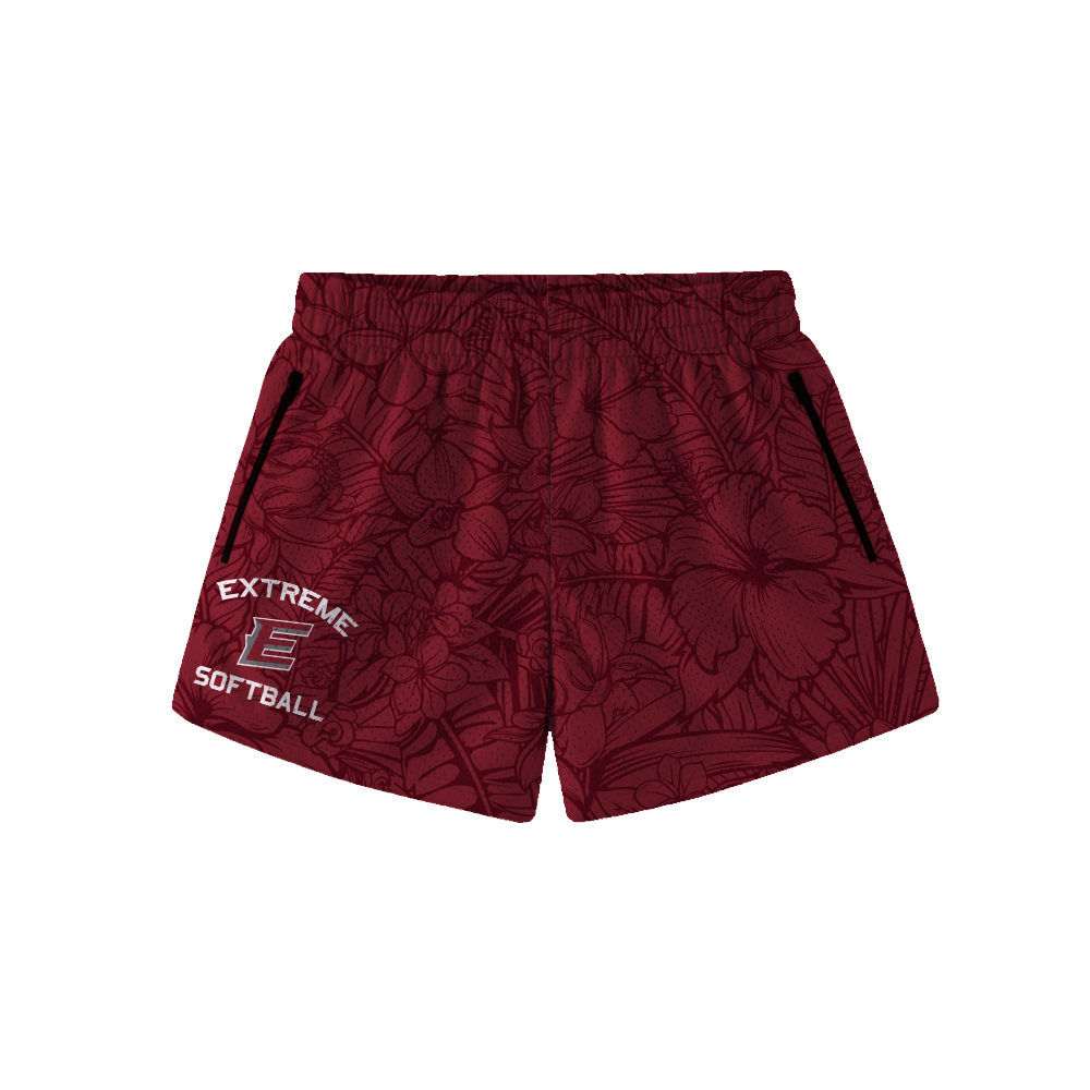 EXTREME WOMENS FLORAL HOOP SHORTS - RED