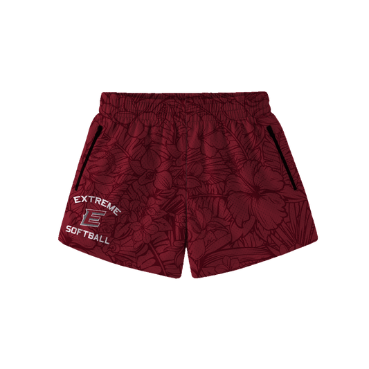 EXTREME WOMENS FLORAL HOOP SHORTS - RED