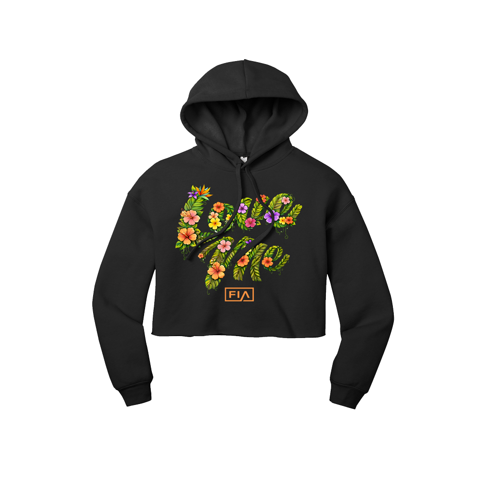 FLORAL LOVE ME WOMEN'S CROPPED HOODIE - BLACK