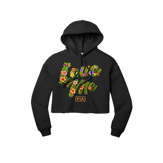 FLORAL LOVE ME WOMEN'S CROPPED HOODIE - BLACK