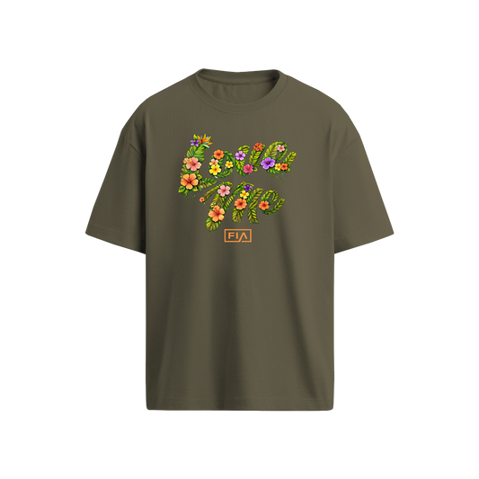LOVE ME FLORAL TSHIRT - ARMY GREEN