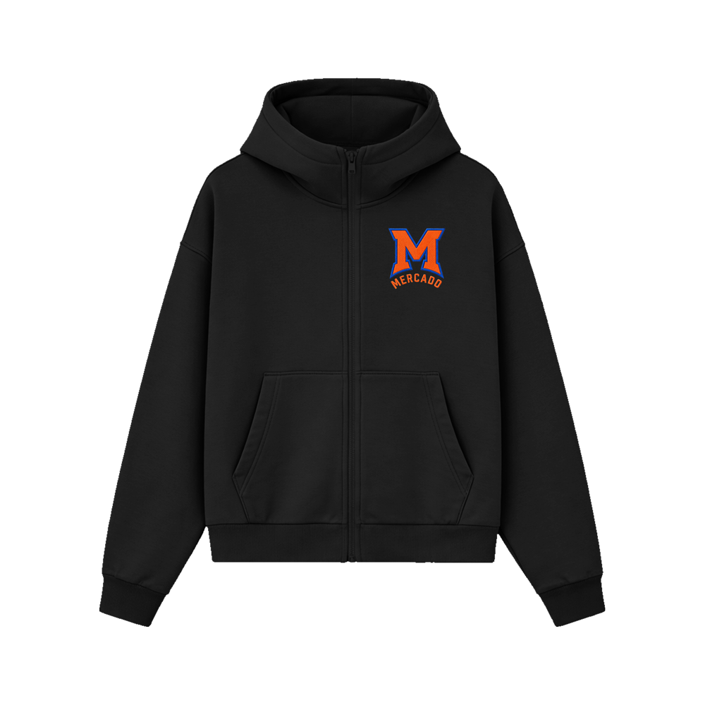 MERCADO EMBROIDERED CADET ZIP HOODIE - BLACK