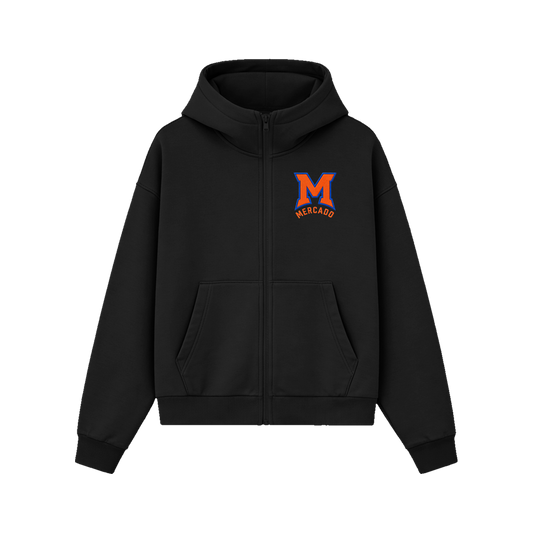 MERCADO EMBROIDERED CADET ZIP HOODIE - BLACK