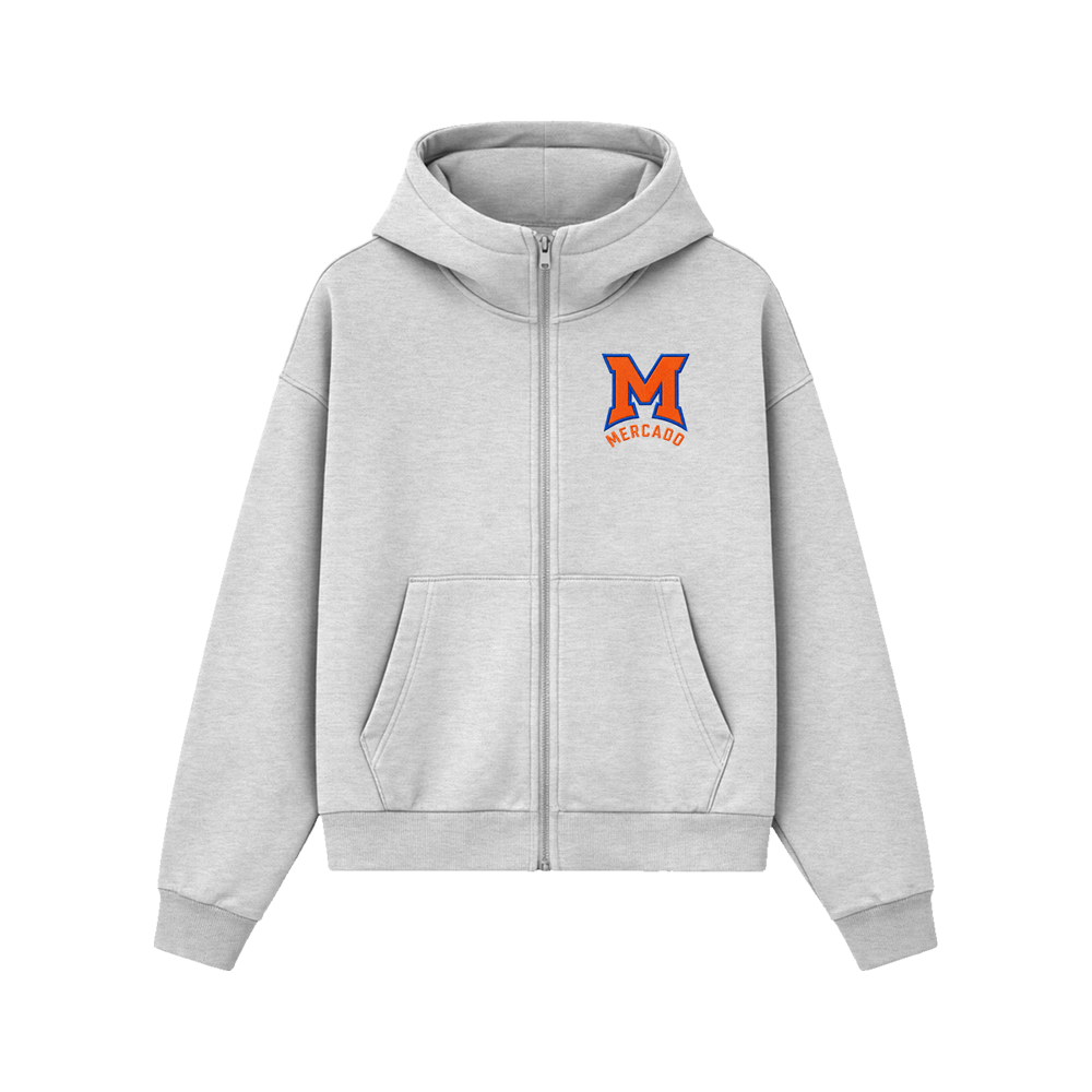MERCADO EMBROIDERED CADET ZIP HOODIE - HEATHER GREY