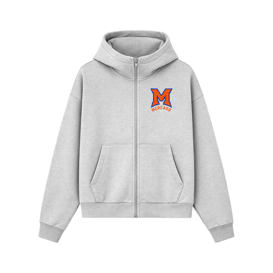 MERCADO EMBROIDERED CADET ZIP HOODIE - HEATHER GREY