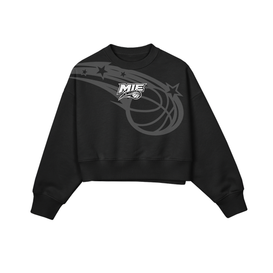 MIE EMBROIDERED WOMENS CROPPED CREWNECK - BLACK