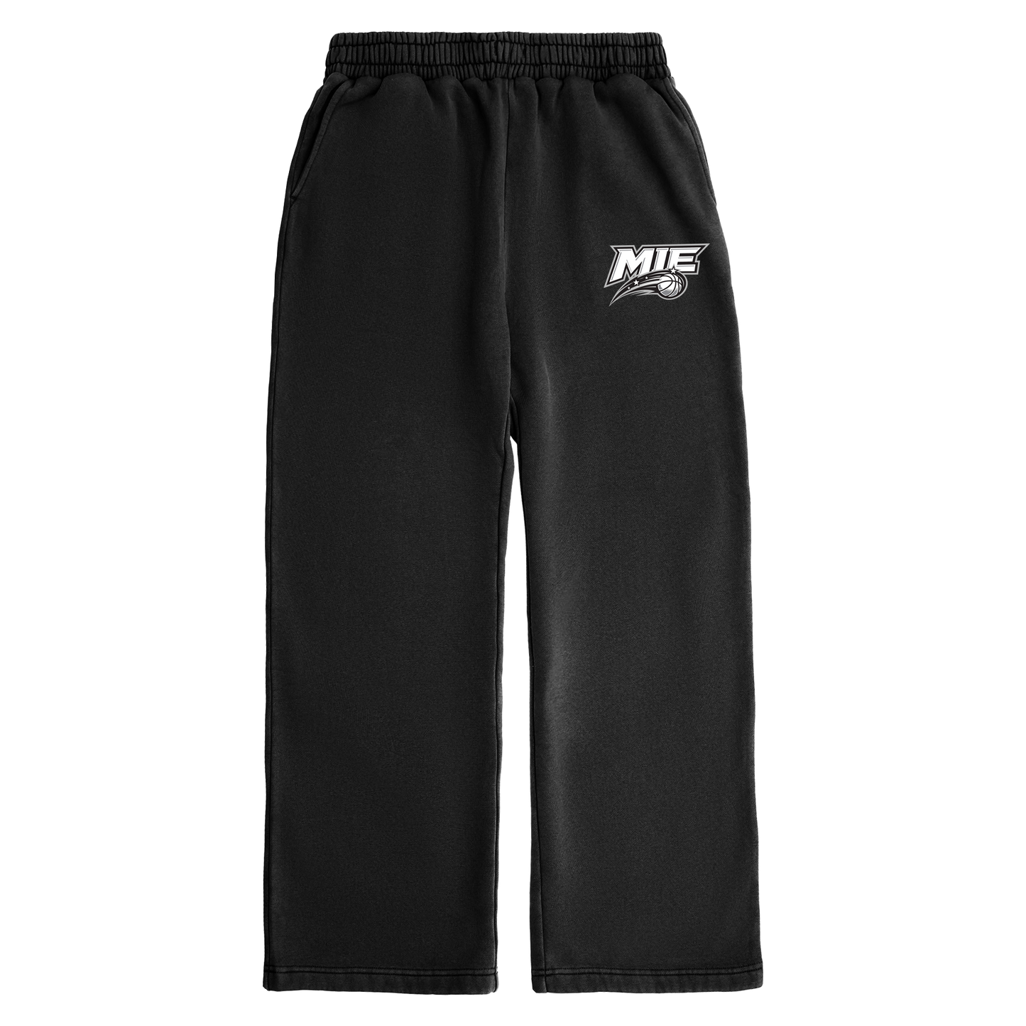 MIE EMBROIDERED OPEN BOTTOM SWEATS - BLACK