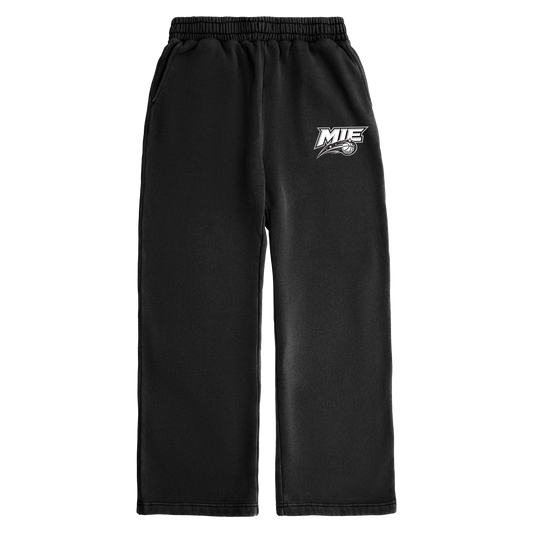 MIE EMBROIDERED OPEN BOTTOM SWEATS - BLACK
