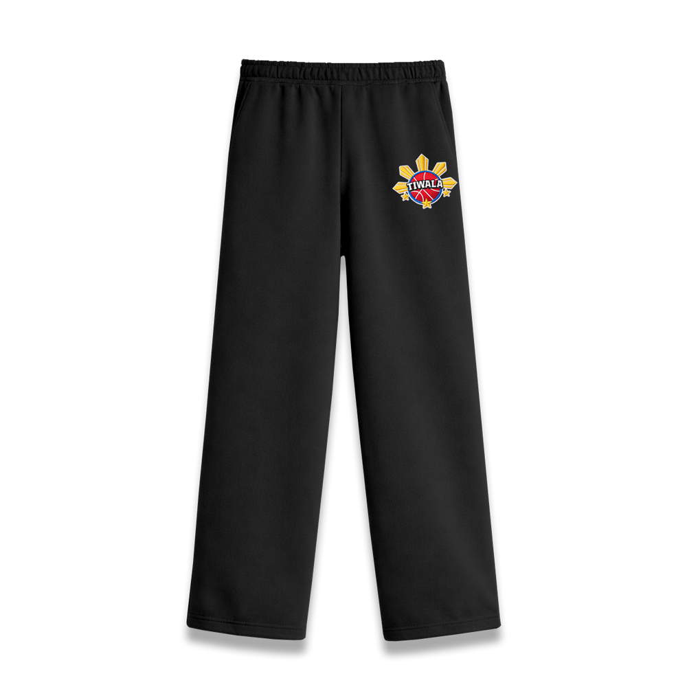 TIWALA EMBROIDERED OPEN BOTTOM SWEATS - BLACK