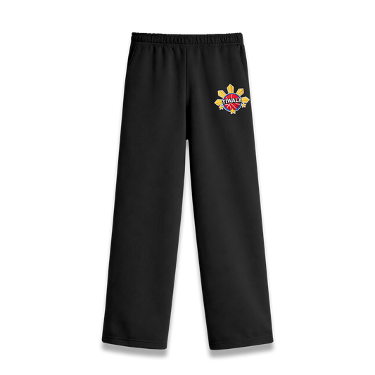 TIWALA EMBROIDERED OPEN BOTTOM SWEATS - BLACK